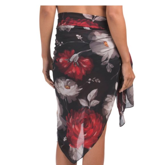 Sold GOTTEX Roses Are Red Pareo Tie Cover-up Swim Wrap - Picture 2 of 2